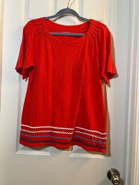Talbots Bright Red Short-Sleeve Scoop Neck Top with Trim